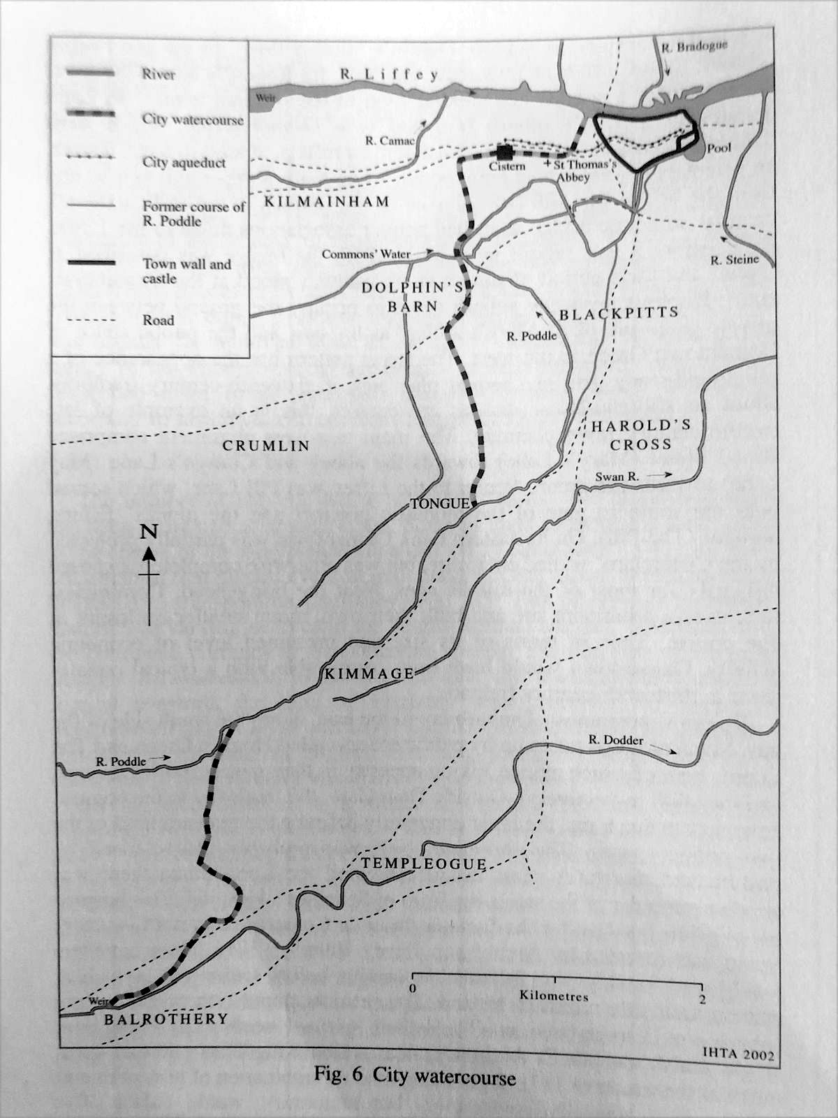 The route of the diversion from the Dodder to the Poddle