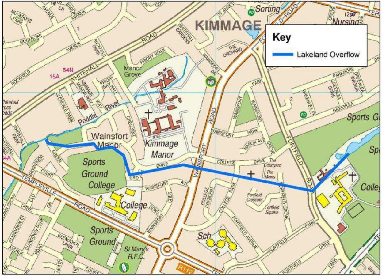 Route of the Lakelands overflow to the Dodder
