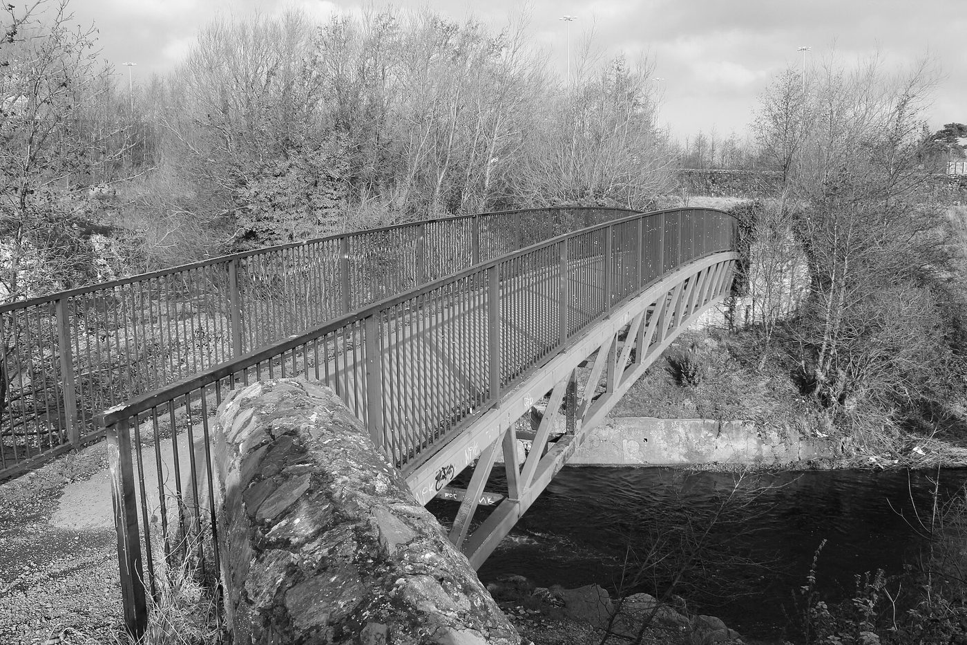 The footbridge over the Dodder at Firhouse, near the M50, 2012. Photo: Deitel55, Wikimedia Commons, CC BY-SA 3.0.