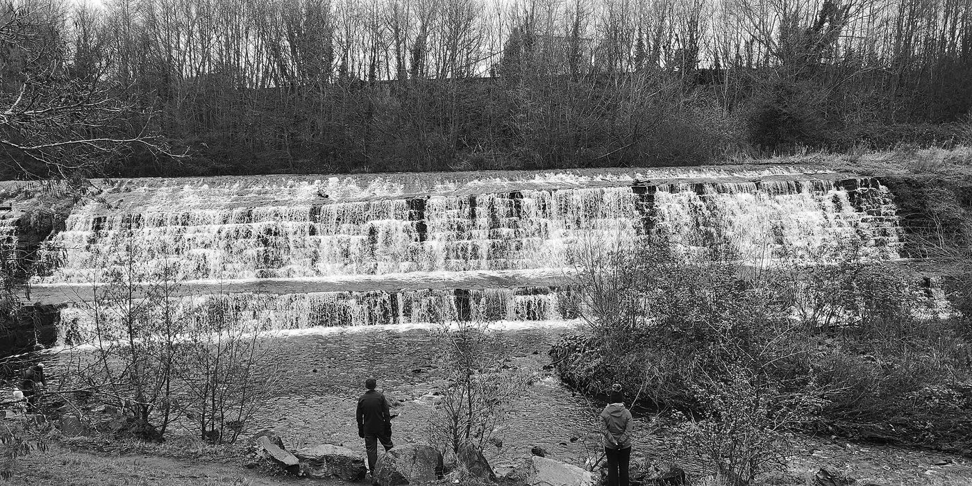Firhouse Weir stepping down across the Dodder, January 2021. Photo: Tdr112, Wikimedia Commons, CC BY-SA 4.0.