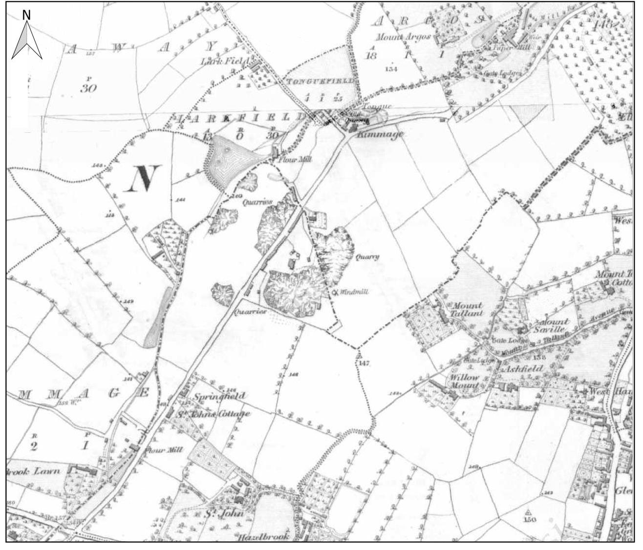 Ordnance Survey six-inch map, 1843, from Kimmage towards Harold’s Cross. Figure 11-8. From the River Poddle flood scheme environmental impact assessment report, Chapter 11 (An Bord Pleanála case 306725).