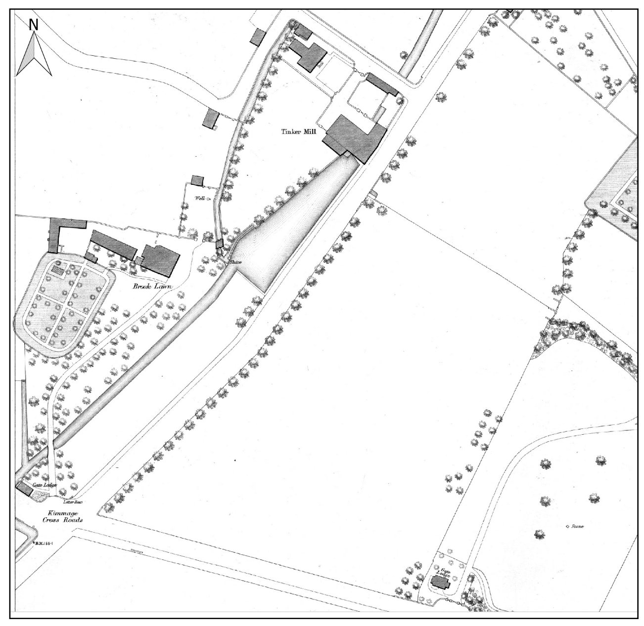 Ordnance Survey five-foot map, 1876, showing Tinker Mill and Brook Lawn. Figure 11-9. From the River Poddle flood scheme environmental impact assessment report, Chapter 11 (An Bord Pleanála case 306725).