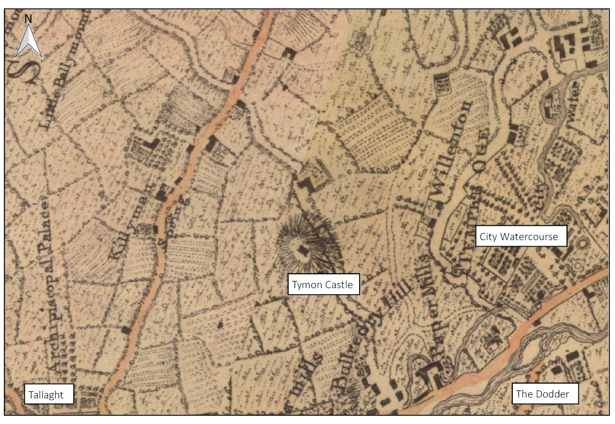 The City Watercourse leaving the Dodder at Templeogue, on Rocque’s map of County Dublin, 1760. Figure 11-3, EIAR Chapter 11, River Poddle Flood Alleviation Scheme.